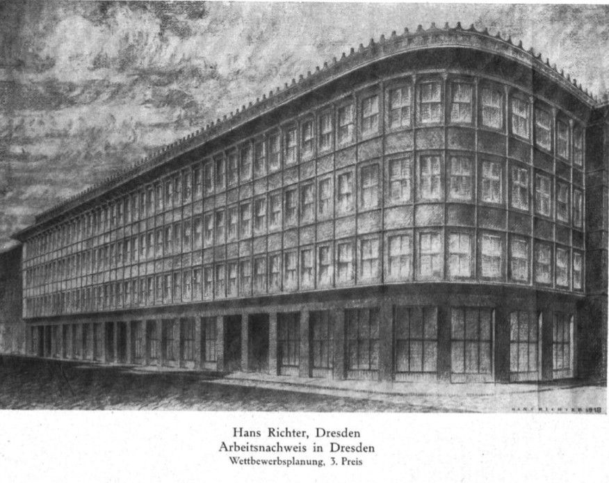 Wettbewerbsentwurf Hans Richter 1920, Arbeitsnachweis in Dresden, 3. Preis