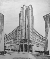 Entwurf f�r einen geplanten Neubau des Warenhauses Tietz in Dresden 1929 von Prof. Max Hans K�hne