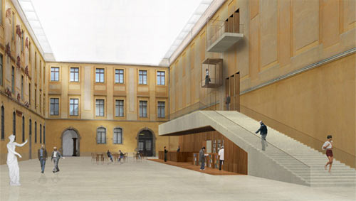 Neuer Innenhof mit "schwebendem" Depot, Visualisierung: Architekturbüro Volker Staab (Berlin) 