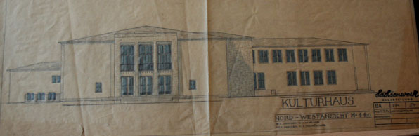 Originalzeichnung Kulturhaus Nordwestansicht (Haupteinang) - von Fritz August Franz 1951