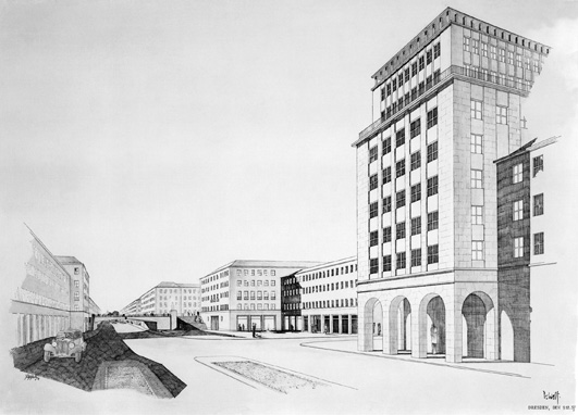 Visualisierung vom geplanten Sanierungsdurchbruch Fischhofplatz 1937