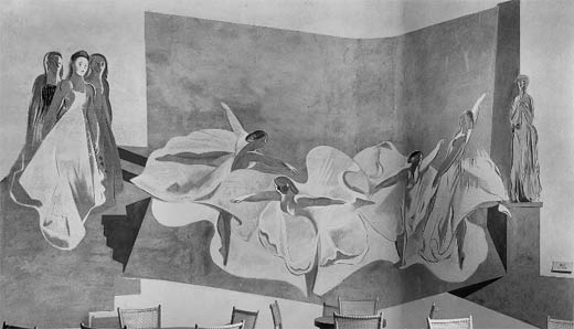 Wandbild "Tanz" von Hans Kinder in der Cafeteria der II. Deutschen Kunstausstellung in Dresden 1949