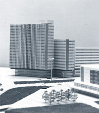Modell des geplanten Hochhauses am Postplatz 1969